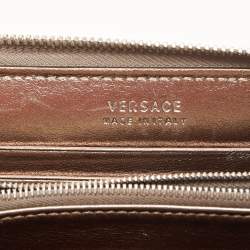 Versace Metallic Embossed Glossy Leather Medusa Zip Around Wallet