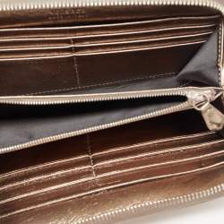 Versace Metallic Embossed Glossy Leather Medusa Zip Around Wallet