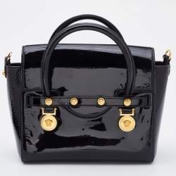 Pre Owned Versace Black Patent Leather Medusa Medallion Tote