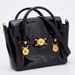 Pre Owned Versace Black Patent Leather Medusa Medallion Tote