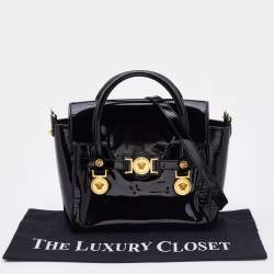 Pre Owned Versace Black Patent Leather Medusa Medallion Tote