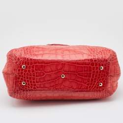 Versace Red Croc Embossed Leather D Ring Satchel
