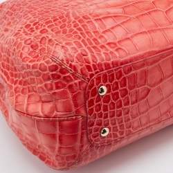 Versace Red Croc Embossed Leather D Ring Satchel