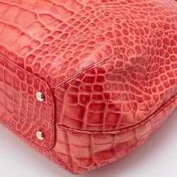 Versace Red Croc Embossed Leather D Ring Satchel
