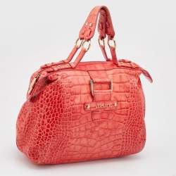 Versace Red Croc Embossed Leather D Ring Satchel