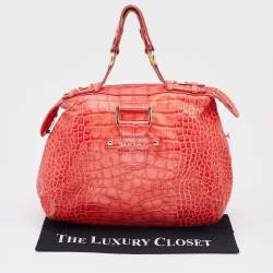 Versace Red Croc Embossed Leather D Ring Satchel
