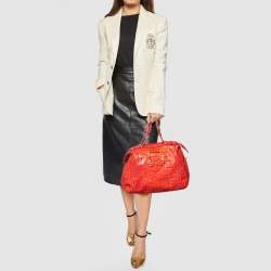 Versace Red Croc Embossed Leather D Ring Satchel