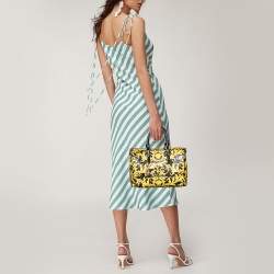 Pre Owned Versace Black/Yellow Printed Coated Canvas and Leather Boston Bag