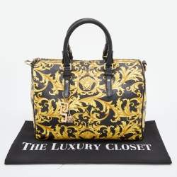 Pre Owned Versace Black/Yellow Printed Coated Canvas and Leather Boston Bag
