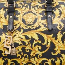 Pre Owned Versace Black/Yellow Printed Coated Canvas and Leather Boston Bag