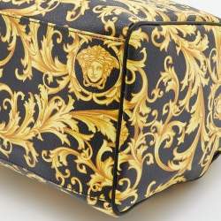 Pre Owned Versace Black/Yellow Printed Coated Canvas and Leather Boston Bag