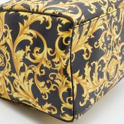 Pre Owned Versace Black/Yellow Printed Coated Canvas and Leather Boston Bag