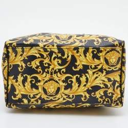 Pre Owned Versace Black/Yellow Printed Coated Canvas and Leather Boston Bag