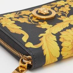 Versace Black/Yellow Baroque Print Coated Canvas Zip Around Wallet
