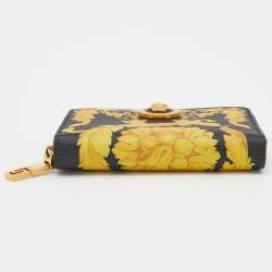 Versace Black/Yellow Baroque Print Coated Canvas Zip Around Wallet