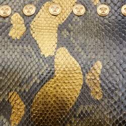 Pre Owned Versace Black/Gold Python and Leather Medusa Studded Chain Shoulder Bag