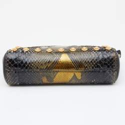 Pre Owned Versace Black/Gold Python and Leather Medusa Studded Chain Shoulder Bag