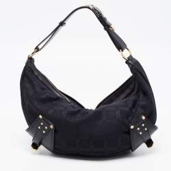 Versace Black Monogram Fabric and Leather Biker Hobo