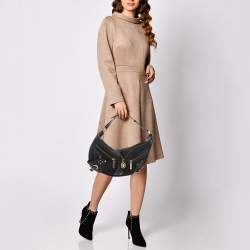 Versace Black Monogram Fabric and Leather Biker Hobo