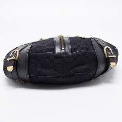 Versace Black Monogram Fabric and Leather Biker Hobo