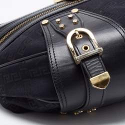 Versace Black Monogram Fabric and Leather Biker Hobo