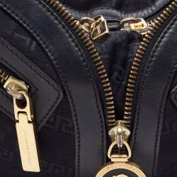 Versace Black Monogram Fabric and Leather Biker Hobo