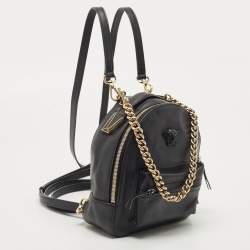 Pre Owned Versace Black Leather Mini Medusa Palazzo Backpack