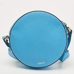 Pre Owned Versace Light Blue Leather La Medusa Round Crossbody Bag
