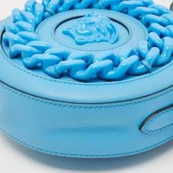 Pre Owned Versace Light Blue Leather La Medusa Round Crossbody Bag