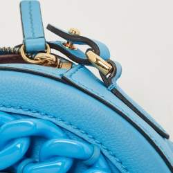 Pre Owned Versace Light Blue Leather La Medusa Round Crossbody Bag
