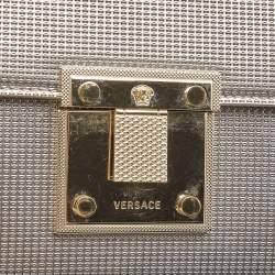Pre Owned Versace Light Gold Textured Leather Diamante Flap Shoulder Bag