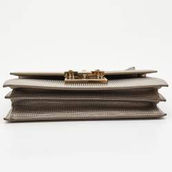 Pre Owned Versace Light Gold Textured Leather Diamante Flap Shoulder Bag