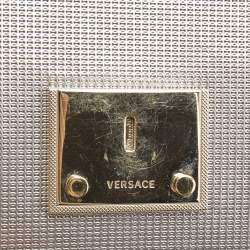 Pre Owned Versace Light Gold Textured Leather Diamante Flap Shoulder Bag