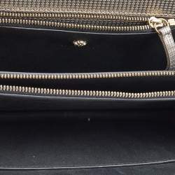 Pre Owned Versace Light Gold Textured Leather Diamante Flap Shoulder Bag