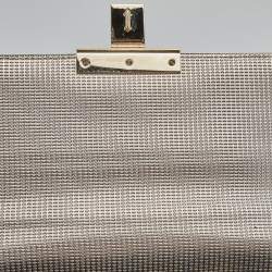 Pre Owned Versace Light Gold Textured Leather Diamante Flap Shoulder Bag