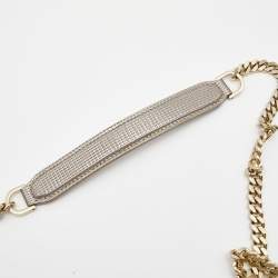 Pre Owned Versace Light Gold Textured Leather Diamante Flap Shoulder Bag