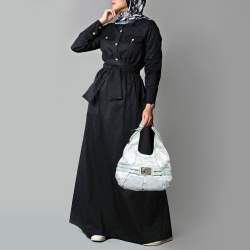 Pre Owned Versace Ice Blue Signature Nylon and Leather Hobo