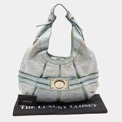 Pre Owned Versace Ice Blue Signature Nylon and Leather Hobo