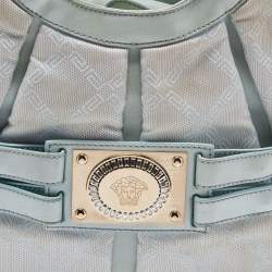 Pre Owned Versace Ice Blue Signature Nylon and Leather Hobo