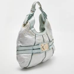 Pre Owned Versace Ice Blue Signature Nylon and Leather Hobo