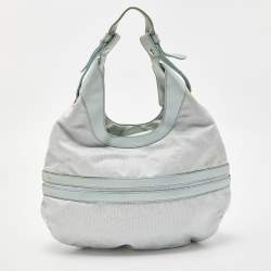 Pre Owned Versace Ice Blue Signature Nylon and Leather Hobo