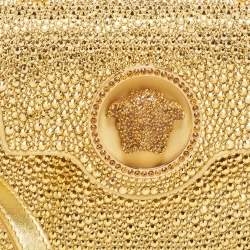 Versace Gold Satin Mini Limited Edition Crystal Embellished Top Handle Bag