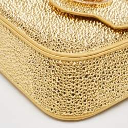 Versace Gold Satin Mini Limited Edition Crystal Embellished Top Handle Bag