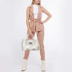 Versace Metallic Gold/Beige Signature Fabric and Leather Snap Out Of It Satchel