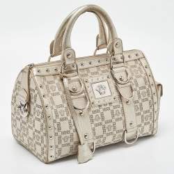 Versace Metallic Gold/Beige Signature Fabric and Leather Snap Out Of It Satchel