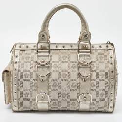 Versace Metallic Gold/Beige Signature Fabric and Leather Snap Out Of It Satchel