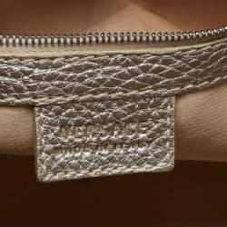 Versace Metallic Gold/Beige Signature Fabric and Leather Snap Out Of It Satchel