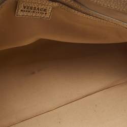 Versace Metallic Gold/Beige Signature Fabric and Leather Snap Out Of It Satchel