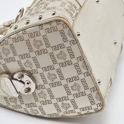 Versace Metallic Gold/Beige Signature Fabric and Leather Snap Out Of It Satchel