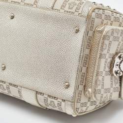 Versace Metallic Gold/Beige Signature Fabric and Leather Snap Out Of It Satchel